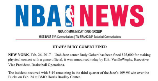 Rudy Gobert to pay hefty fine of $25k